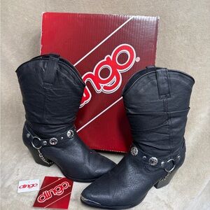 Ladies dingo cowgirl leather slouch style boots black size 8